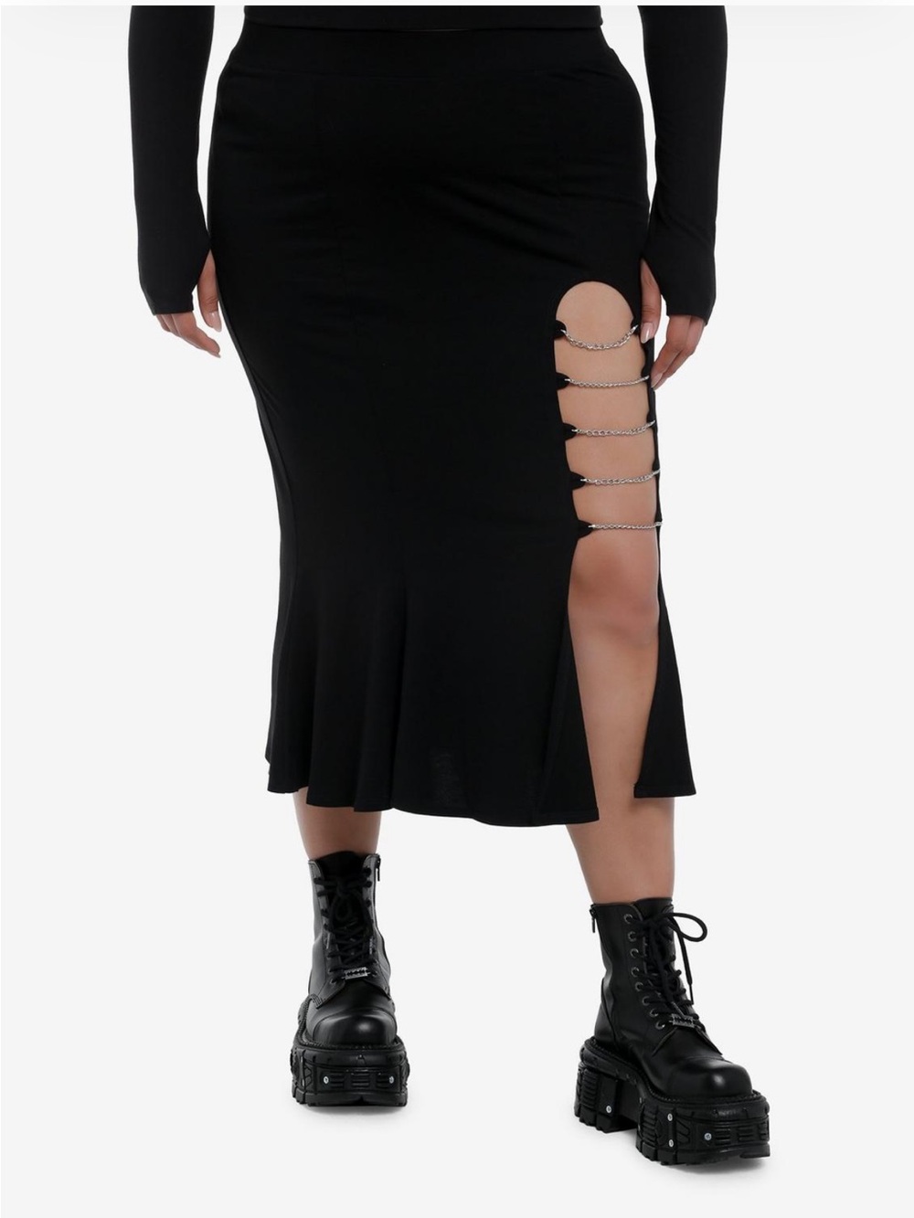 Hot Topic x Social Collision Black Chain Slit Mermaid Skirt Women